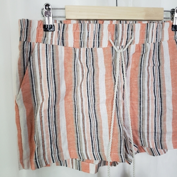 Hot Kiss linen blend stripe short navy peach white high waist size large - Picture 2 of 5